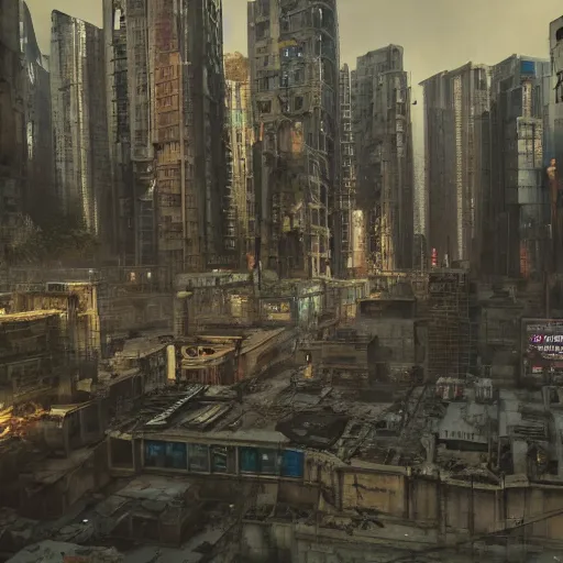 Image similar to photograph of a dystopian city, cyberpunk style, inspired by kowloon walled city, render, octane render, unreal engine, 4 k, dramatic composition