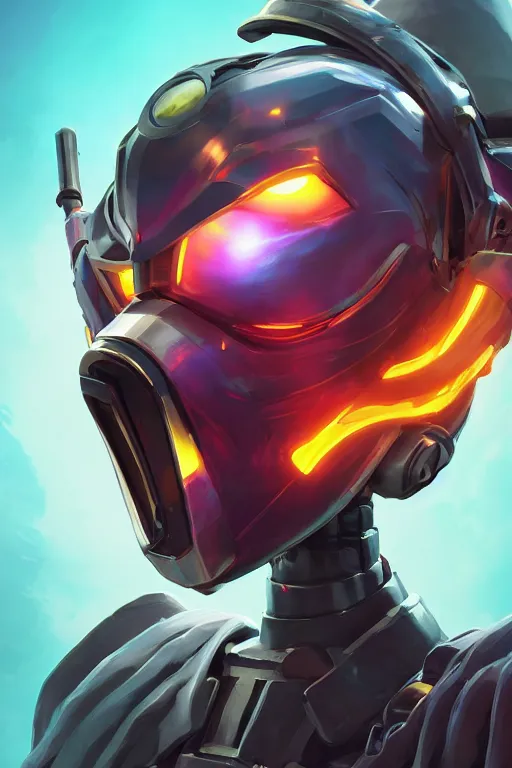 Image similar to epic mask helmet robot ninja portrait stylized as fornite style game design fanart by concept artist gervasio canda, behance hd by jesper ejsing, by rhads, makoto shinkai and lois van baarle, ilya kuvshinov, rossdraws global illumination radiating a glowing aura global illumination ray tracing hdr render in unreal engine 5