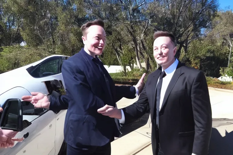 Prompt: jimmy donaldson!!! shaking hands with elon musk!!!