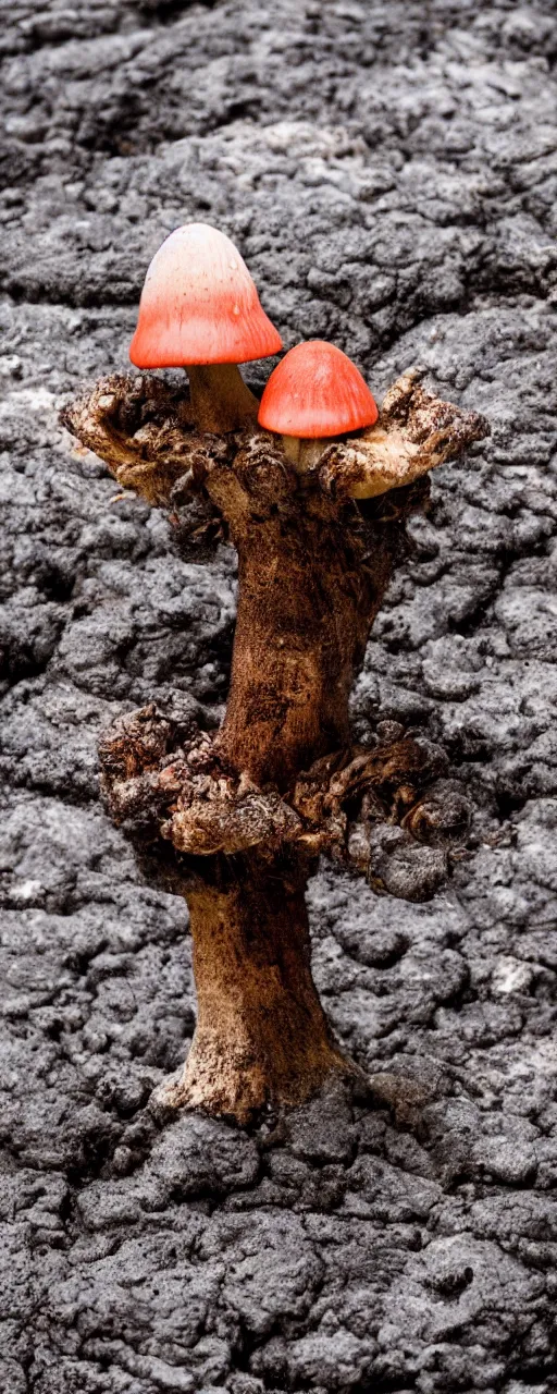 Image similar to real iphone photo of a mushroom growing in lava