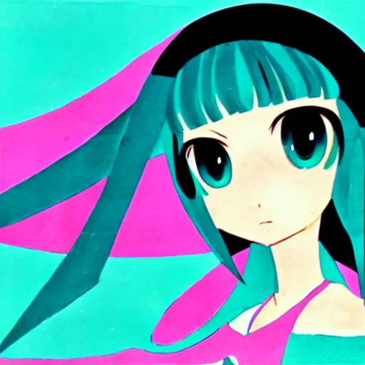 Prompt: Mary Blair art of Miku Hatsune