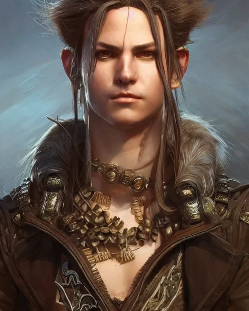 Image similar to rogue bard portrait | highly detailed | very intricate | symmetrical | cinematic lighting | award - winning | closeup portrait | balthier final fantasy | painted by donato giancola and mandy jurgens and charlie bowater | featured on artstation