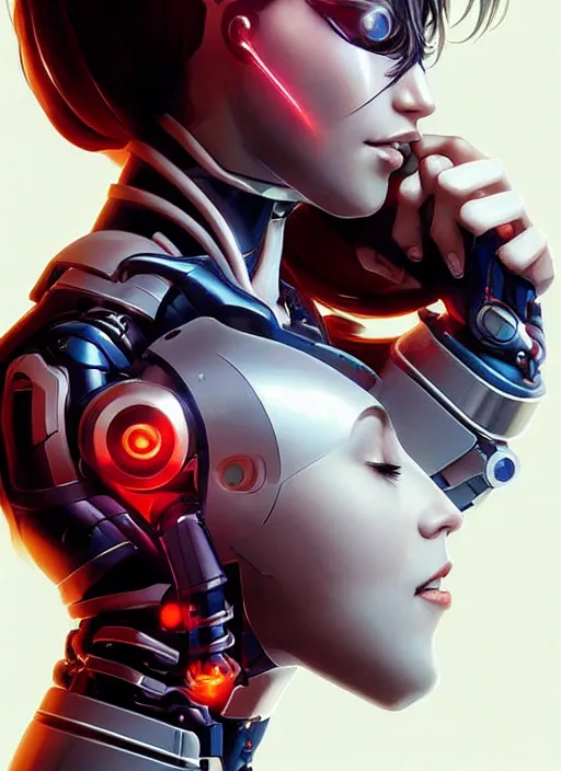 Image similar to portrait of a cyborg woman who turns her head to the ((((((right))))) left+100 (((((up))))) (((((down))))) by Artgerm,eyes closed , biomechanical, hyper detailled, trending on artstation
