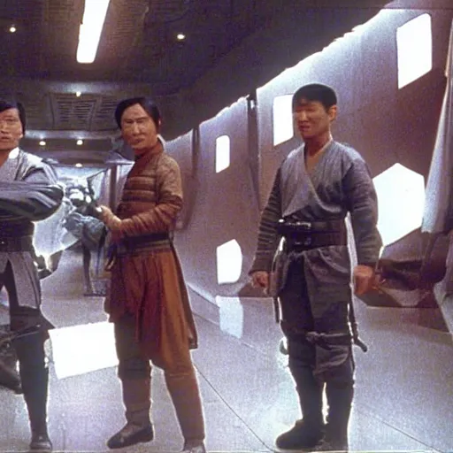 Prompt: screenshot from a chinese star wars movie made in 1 9 9 5