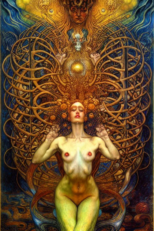 Image similar to Divine Chaos Engine by Karol Bak, Jean Delville, William Blake, Gustav Klimt, and Vincent Van Gogh, symbolist, visionary