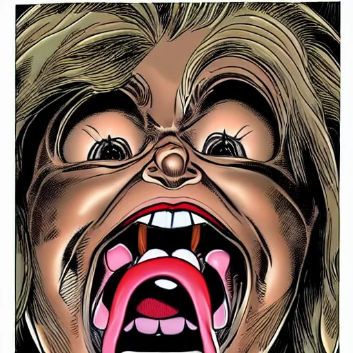 Prompt: a portrait of young chucky doll screaming by arthur adams