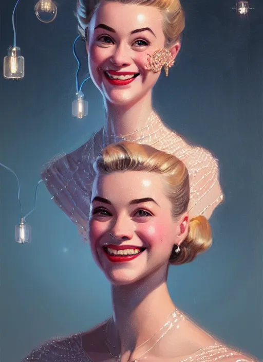 Prompt: portrait of betty cooper, smiling kindly, 1 9 5 0 s, intricate, elegant, glowing lights, highly detailed, digital painting, artstation, concept art, smooth, sharp focus, illustration, art by wlop, mars ravelo and greg rutkowski