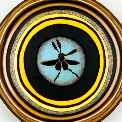 Image similar to a Wiccan ritual spell with a bumblebee placed in the middle of a bullseye, art nouveau