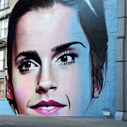 Prompt: emma watson wall painting, new york