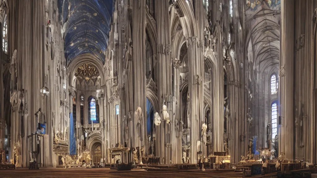 Image similar to TARDIS inside the Milan cathedral, hyper-realistic, octane render, matte