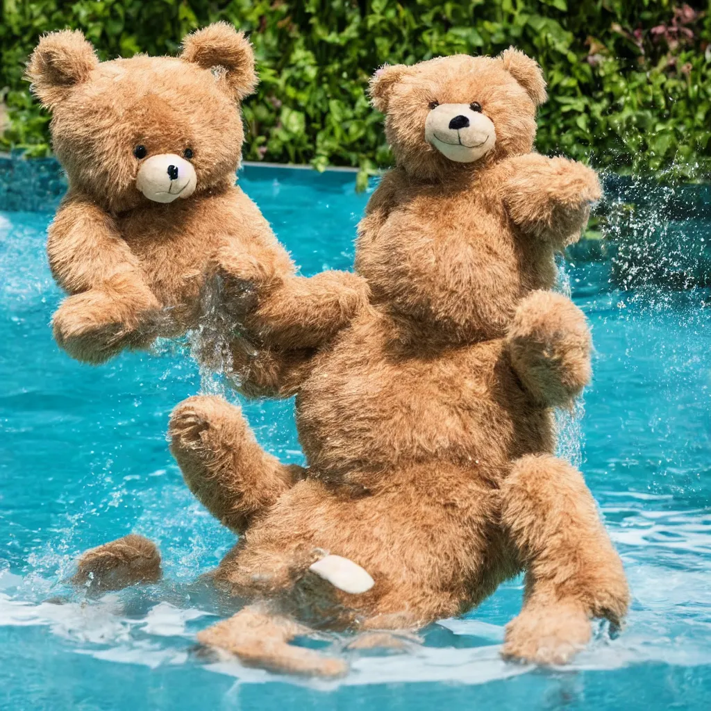 Image similar to teddy bear playing in the pool