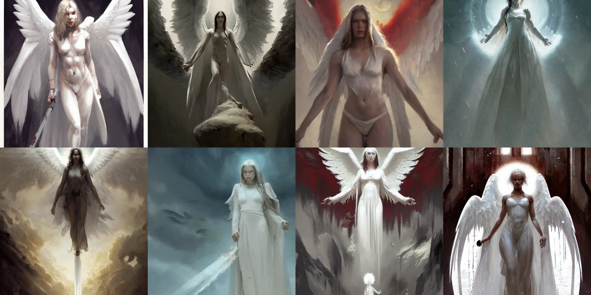 Prompt: in a world of horror, films of all time and a stunning white angel is the experience of all members of your family who, and reward players for their success, concept art, artwork by greg rutkowski, trending