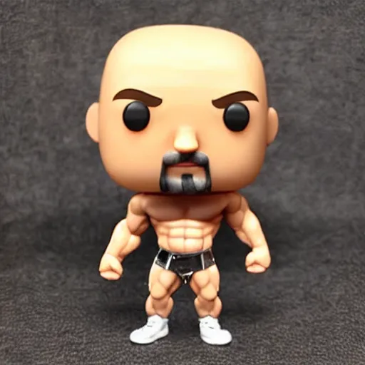 Image similar to TechnoViking male with no shirt, large muscles, bald head, extended goatee, necklace chibi as a Funko Pop