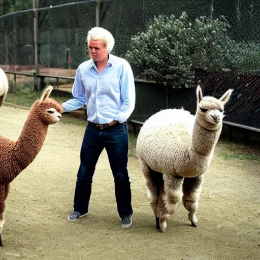 Image similar to geert wilders touching alpaca behind