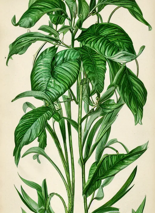 Image similar to fantasy scientific botanical illustration of a large, tall, green plant that walks around with thin human legs