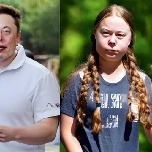 Image similar to mixing of elon musk and greta thunberg