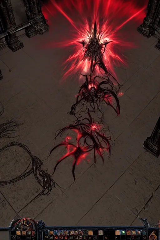 Image similar to Path of Exile, [Sirius], clear [[bronze]] face [mask], luminous red eyes, male image with [bronze] black bloody armor, sitting on the throne, inside the ruined gothic church, black shadows, red lasers, dark red bloody fog, black-grey smoky tornadoes fly around, [[blood]], Anachronism, painting, dark fantasy, steampunk, 4k, perfect quality,