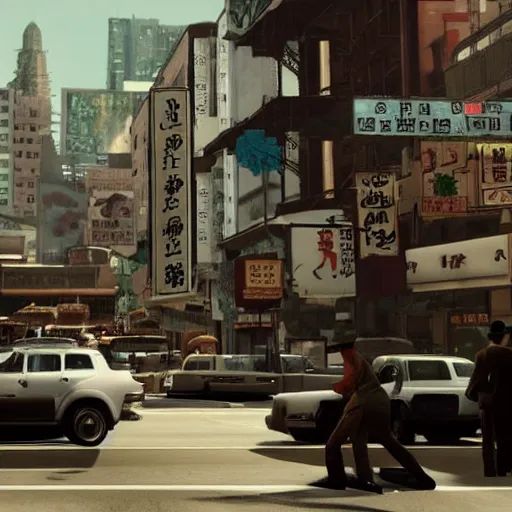 Image similar to a still from the movie chinatown, 2 0 1 1 portal 2 graphics visual aesthetic