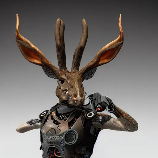 Image similar to cyborg jackalope cyberpunk, 3D render, 8k HD