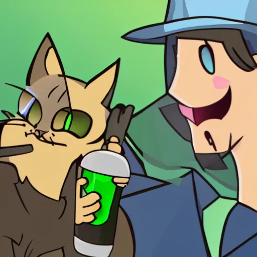 Image similar to A sweaty discord mod wearing a fedora loses his discord kitten, high detail, mountain dew,