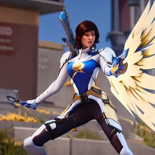 Image similar to film still of mary elizabeth winstead as mercy in overwatch ( 2 0 2 3 )