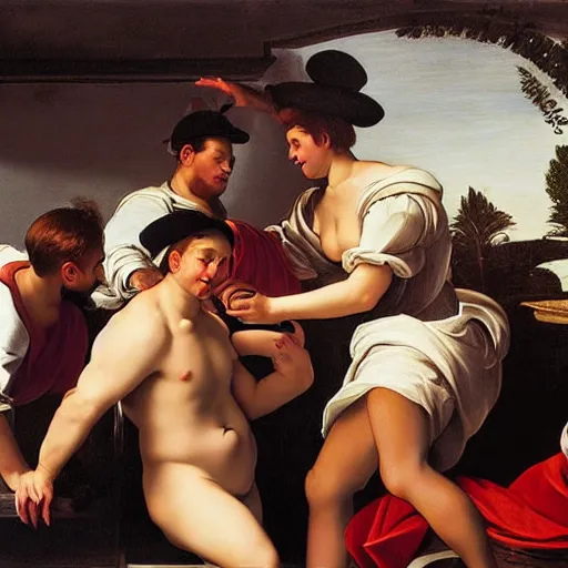 Prompt: my milkshake brings all the boys to the yard in the style of caravaggio