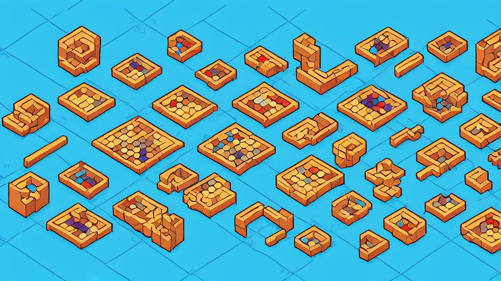 Image similar to sketched seasonable change isometric puzzle game, intricate design change