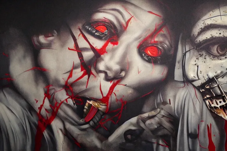 Image similar to the night of the purge, street art, highly detailed, 8 k resolution, art by caravaggio, modern art