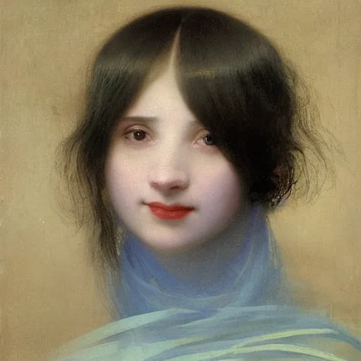 Image similar to a young woman’s face, her hair is silver, she wears a flowing blue satin blindfold, by ivan aivazovsky and pieter claesz and paul delaroche and alma tadema and august malmstrom and and willen claesz heda and aelbert cuyp and gerard ter borch, contrapposto, hyperrealistic, volumetric light, rendered in octane, c4d