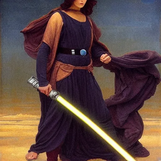 Image similar to a pre - raphaelite jedi knight from star wars painted by john william godward