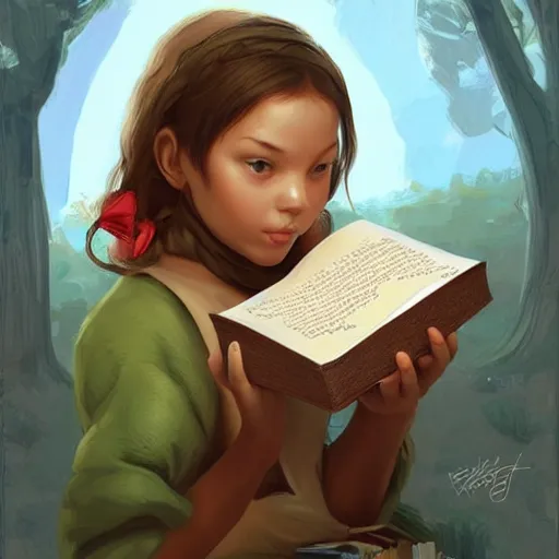 Image similar to village girl reading a book, highly detailed, digital painting, artstation, concept art, art by artgerm and Johfra Bosschart