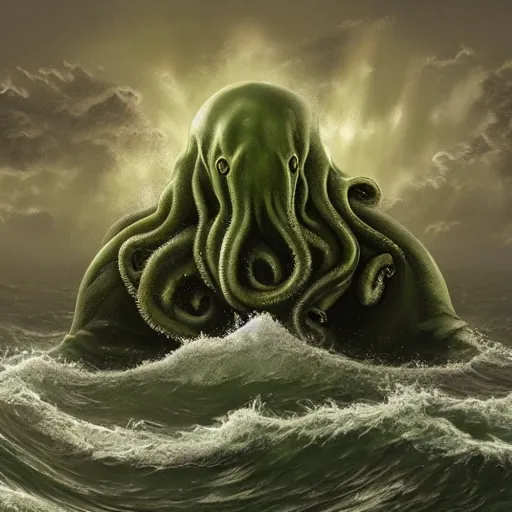 Image similar to photo of cthulhu at sea, hyper realism, 8 k