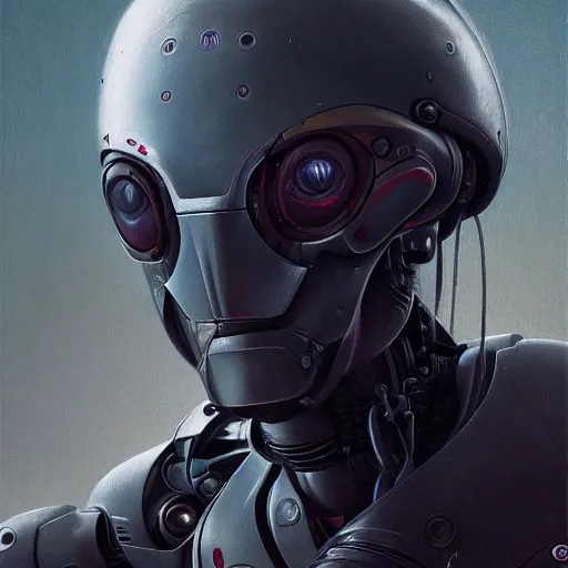 Image similar to character concept art portrait of a robotic suit, depth of field background, artstation, award - winning realistic sci - fi concept art by jim burns and greg rutkowski, beksinski, a concept art masterpiece, monotone color palette, james gilleard, bruegel, alphonse mucha, and yoshitaka amano.