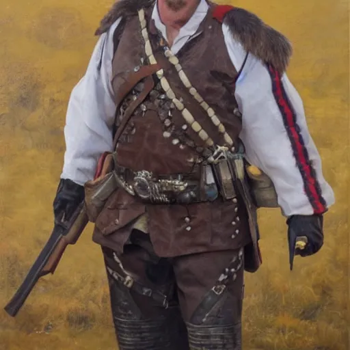 Prompt: greg davies as serbian warlord, oil painting