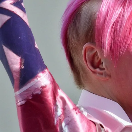 Image similar to punk young vladimir putin, pink hair,