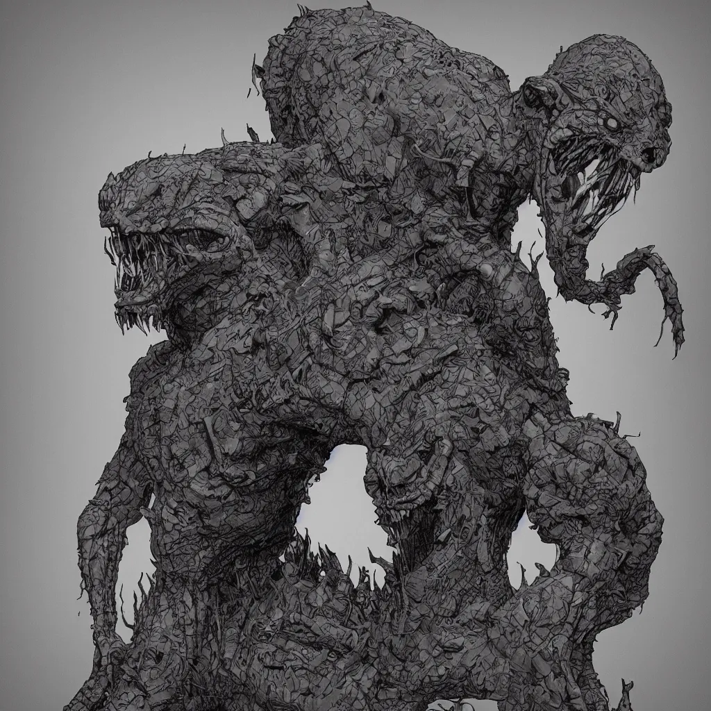 Prompt: character design of creepy monster entity creature in the style of trevor henderson, gantz, moebius, roger dean. deep aesthetics of weirdcore, octane render