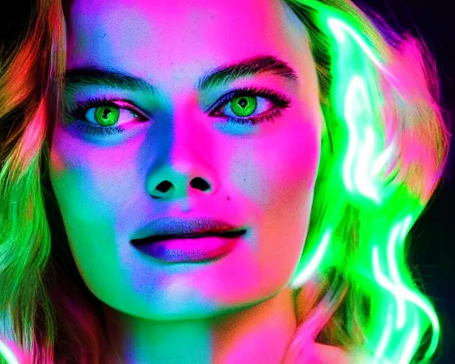 Prompt: margot robbie as neon led art, hyper detailed, award winning