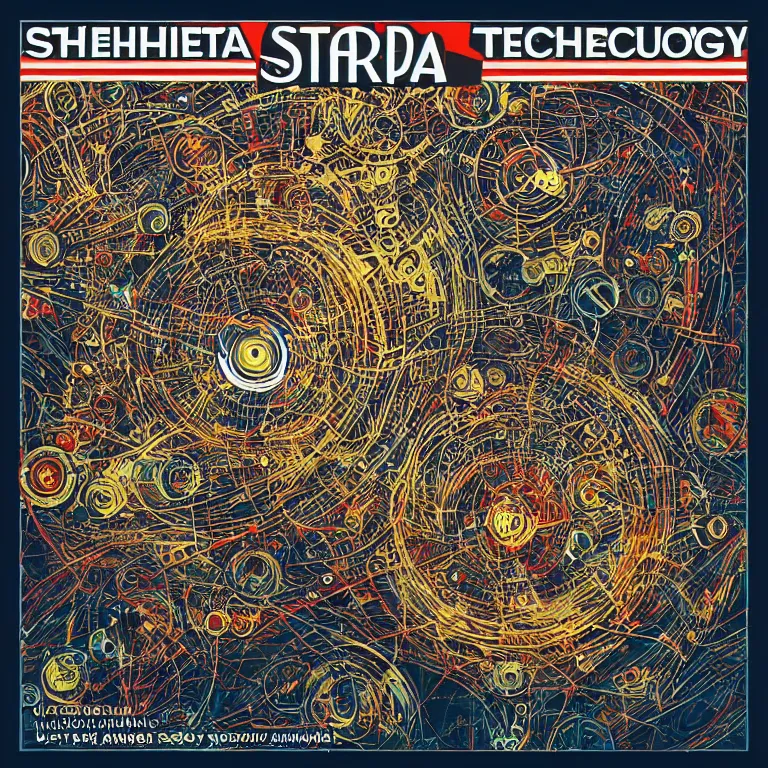 Image similar to ultra-detailed technology, album cover design, by stephen kruse and nik ainley