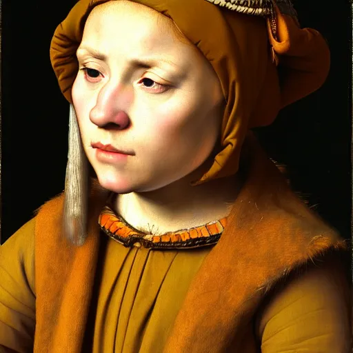 Image similar to study of a peasant girl by hans holbein the younger. hyperrealsim