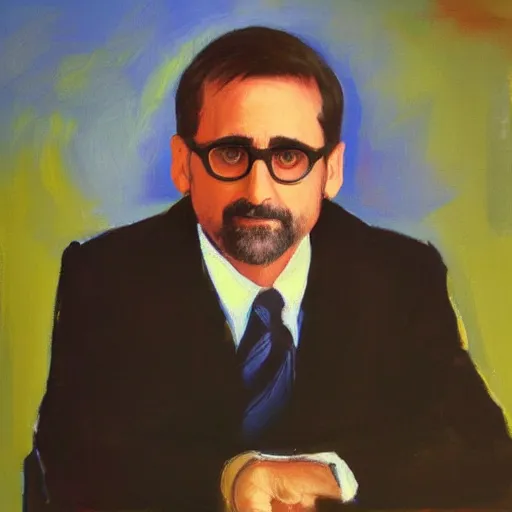 Image similar to Holy Steve Carell, oil painting