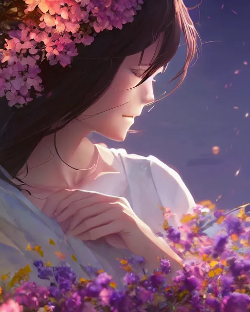 Image similar to the goddess of flowers, full shot, atmospheric lighting, detailed face, by makoto shinkai, stanley artgerm lau, wlop, rossdraws