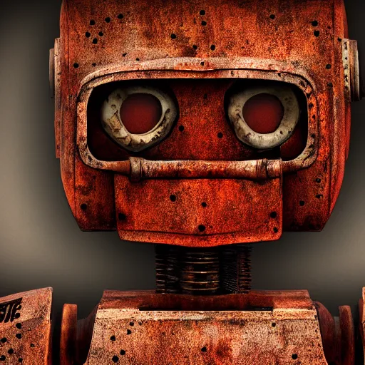 Prompt: old friendly rusted robot, portrait, 4 k