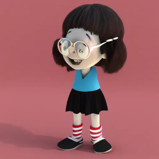 Prompt: 3 d render of mafalda from quino, ocatane render, blender model