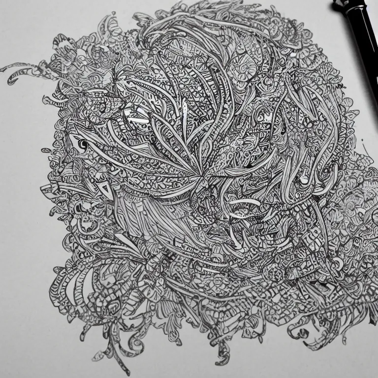 Image similar to notebook doodle extremely intricate hyper detailed linework pen and paper