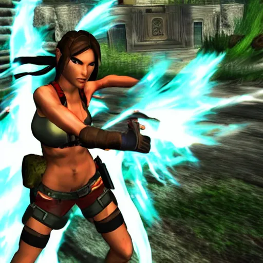 Image similar to lara croft as street fighter iv character, gameplay screenshot