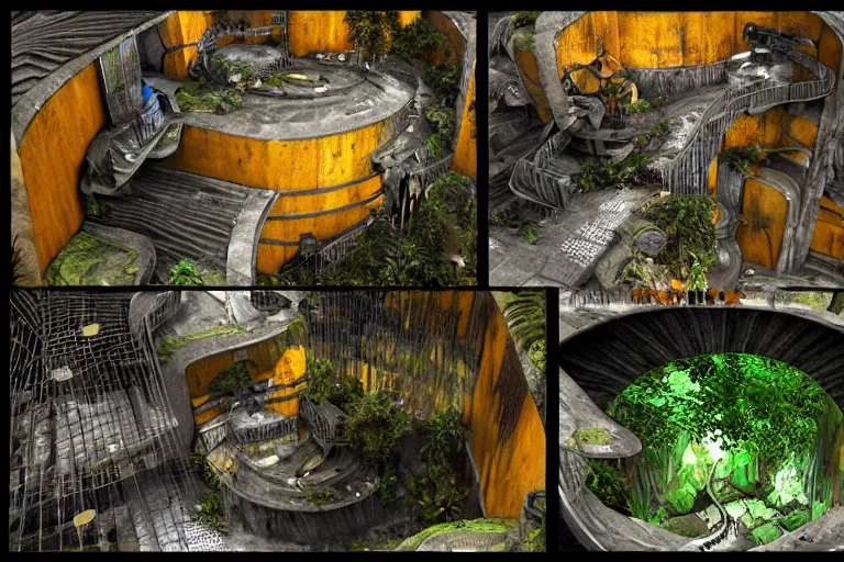 Image similar to favela bunker cathedral coaster hive, art nouveau waterfall environment, industrial factory, terrifying, award winning art, epic dreamlike fantasy landscape, ultra realistic,