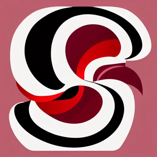 Image similar to abstract curvy flat illustration, solid color using only red black and white