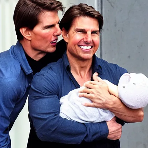 Prompt: tom cruise has a baby with an elephant