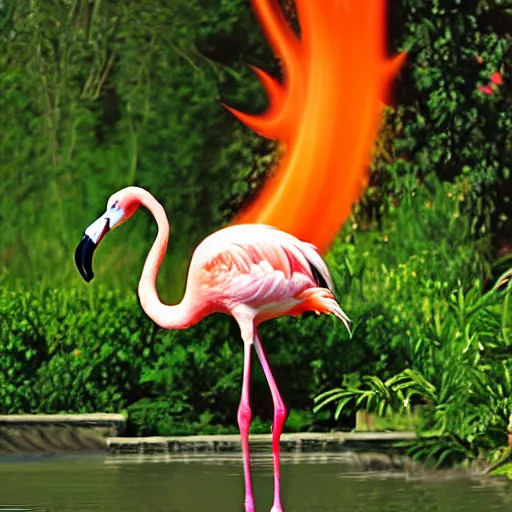 Prompt: flamingo exhaling fire, flame, fire, flamingo