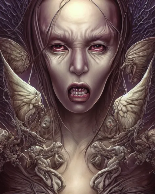 Image similar to death is swallowed up in victory, very detailed and beautiful womans face, screaming with fear, artwork by artgerm, centered shot, wide angle, full body, elfpunk, artwork by naoto hattori, landscape art by john howe